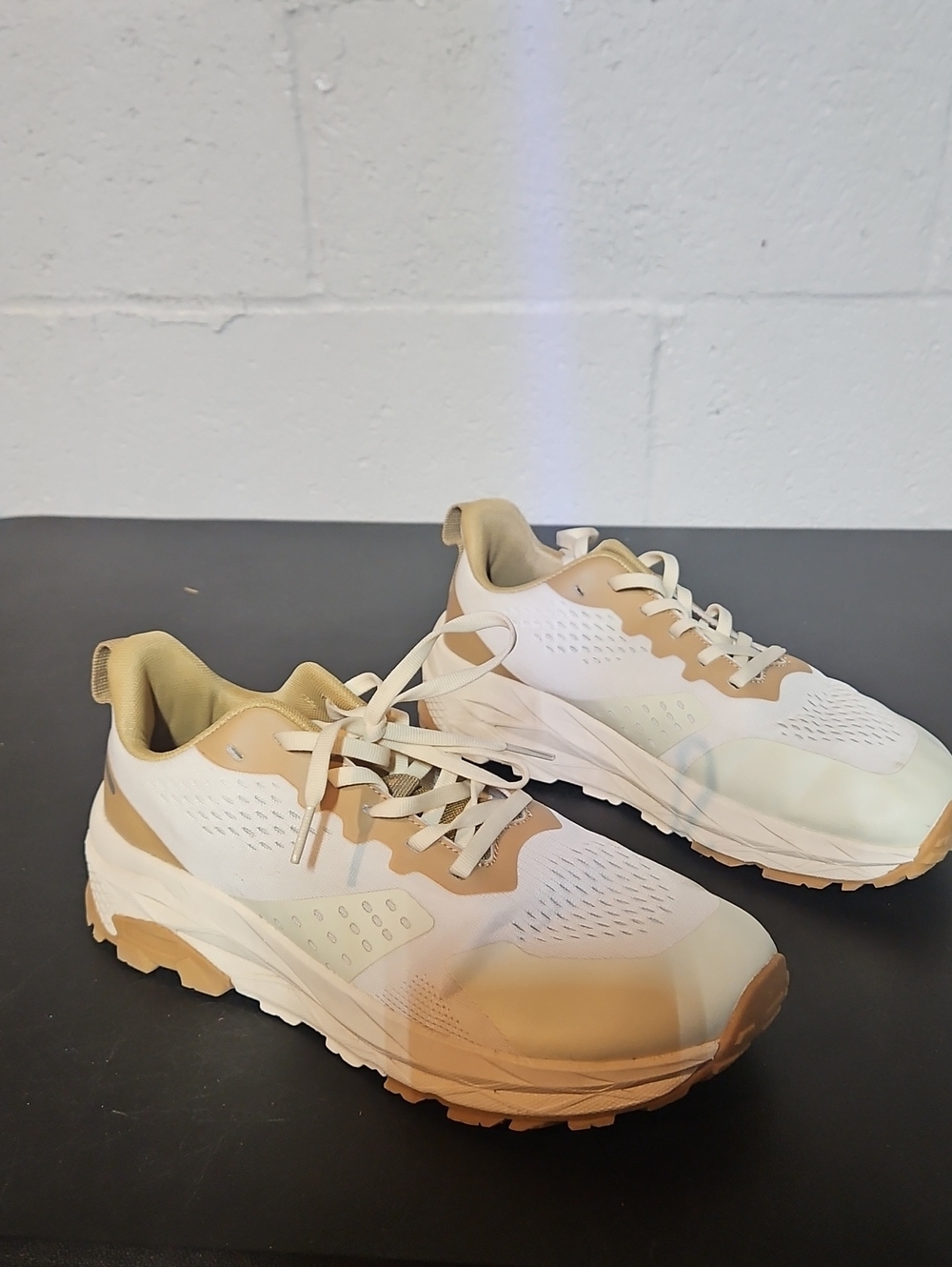 Men's White and Tan Athletic Trail Sneakers